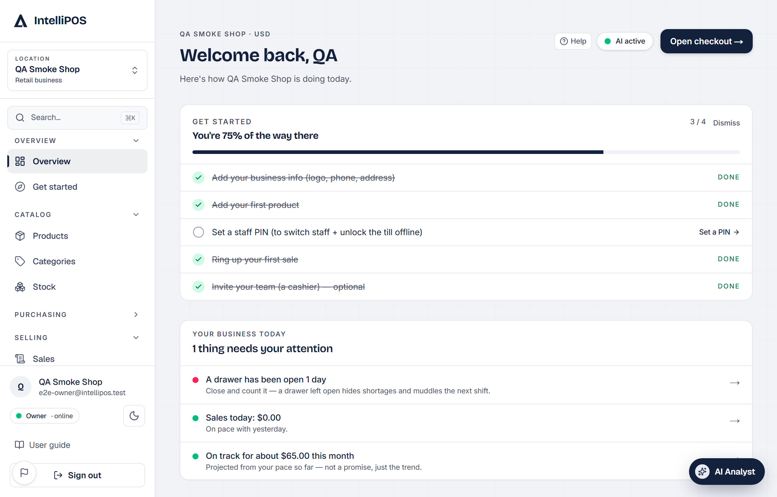 The IntelliPOS dashboard — your business at a glance